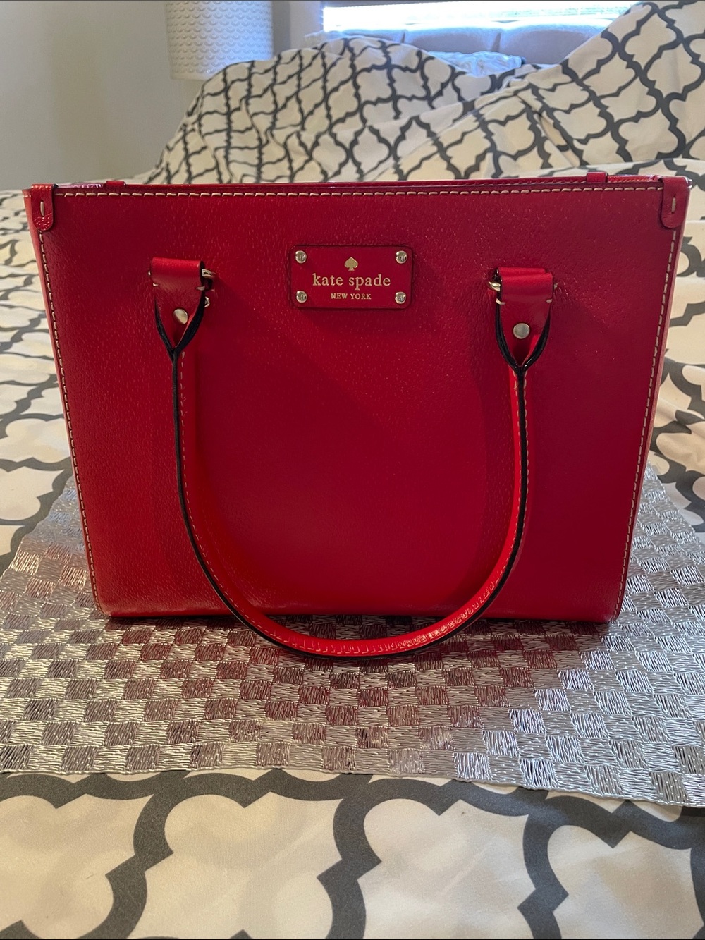 VTG….Kate Spade Red Structured Leather Tote with Top Handles. VGUC!!!